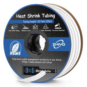 Heat Shrink Tubing 1/4 Inch, 3:1 Ratio Wires Tube, Dual Wall Adhesive-Lined Waterproof Wrap, 33FT White Industrial and Marine Grade
