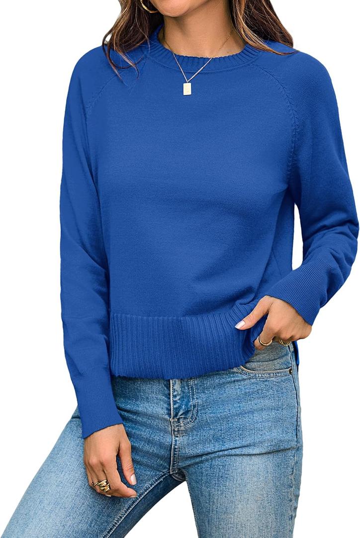 Totatuit Women Cute Cropped Sweater Mock Neck Long Sleeve Lightweight Knit Loose Pullover Sweaters 2025 Fall Trendy Outfits (Blue, M)