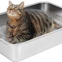 IKITCHEN Stainless Steel Cat Litter Box, Large Metal Litter Box for Cats Rabbits, Never Absorbs Odors,Stain Free, Rustproof, Non Stick Smooth Surface, Anti-slip Rubber Bottom, 23.5"L x 15.5"W x 4"H