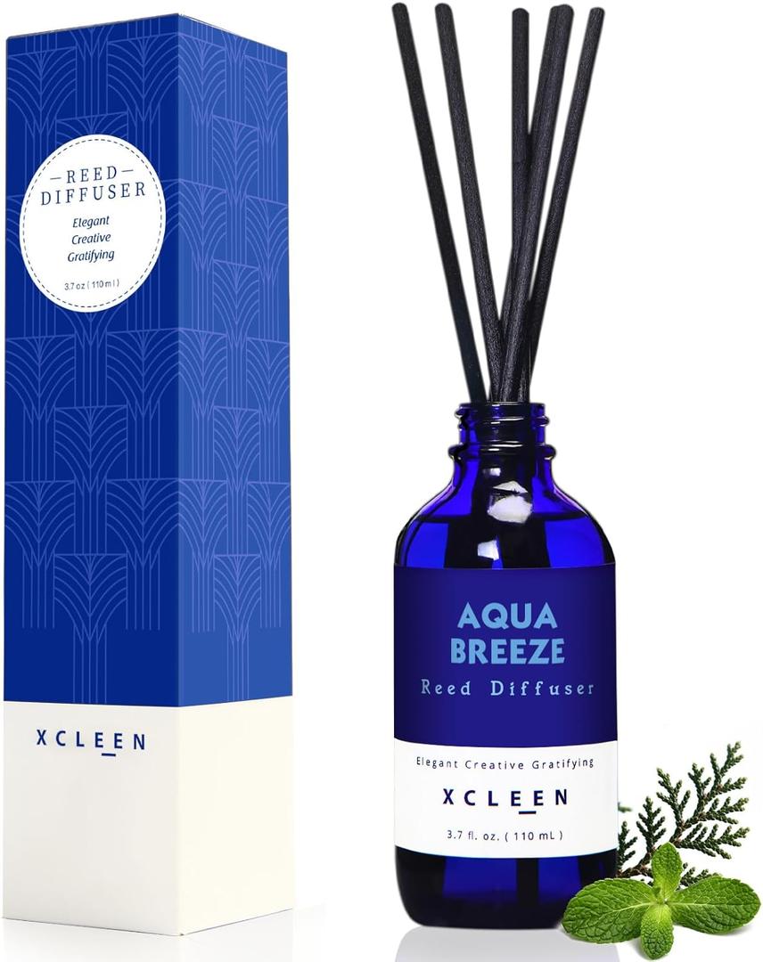Xcleen Reed Diffuser Set, Aqua Breeze Scented Oil Diffuser with Sticks, Long-Lasting Home Fragrance Reed Diffusers for Bathroom Office Shelf, Room Fresheners 3.7 Oz