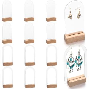 Yulejo Acrylic Earring Display Stand - Jewelry Retail Holder Arch with Wooden Bases for Studs & Dangle Earrings (24)