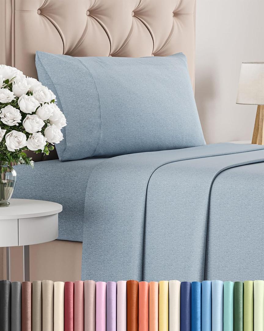 Twin Size 3 Piece Sheet Set - Comfy Breathable & Cooling Bed Sheets Set - Hotel Luxury Bedding for Women, Men, Kids, Teens, Boys & Girls - Deep Pockets, Soft & Wrinkle Free - Blue (Heathered Sheets)