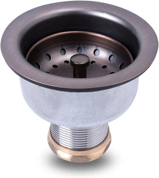 3-1/2 Deep Cup Kitchen Sink Drain Assembly, 304 Stainless Steel Construction with Fixed Post Basket and Long Extended Shank/CAS Approved and Oil Rubbed Bronze Finish