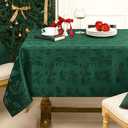 Softalker Christmas Jacquard Tablecloth - Waterproof Winter Vintage Damask Rectangle Table Cloth, Xmas Holly Polyester Fabric Table Cover Decor for Holiday, Dining, Party - Green 60 x 120 Inch