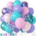 Mermaid Balloons, 60Pcs 12inch Metallic Purple Pink Blue Balloons with Confetti Balloons for Ocean Sea Themed Baby Shower Gender Reveal Birthday Party Decorations
