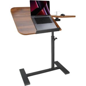 Adjustable Overbed Table, Split Top Tilting Overbed Bedside Table with Swivel Hidden Wheels, Mobile Laptop Computer Standing Desk, Portable Side Table for Home and Hospital Use (Walnut)