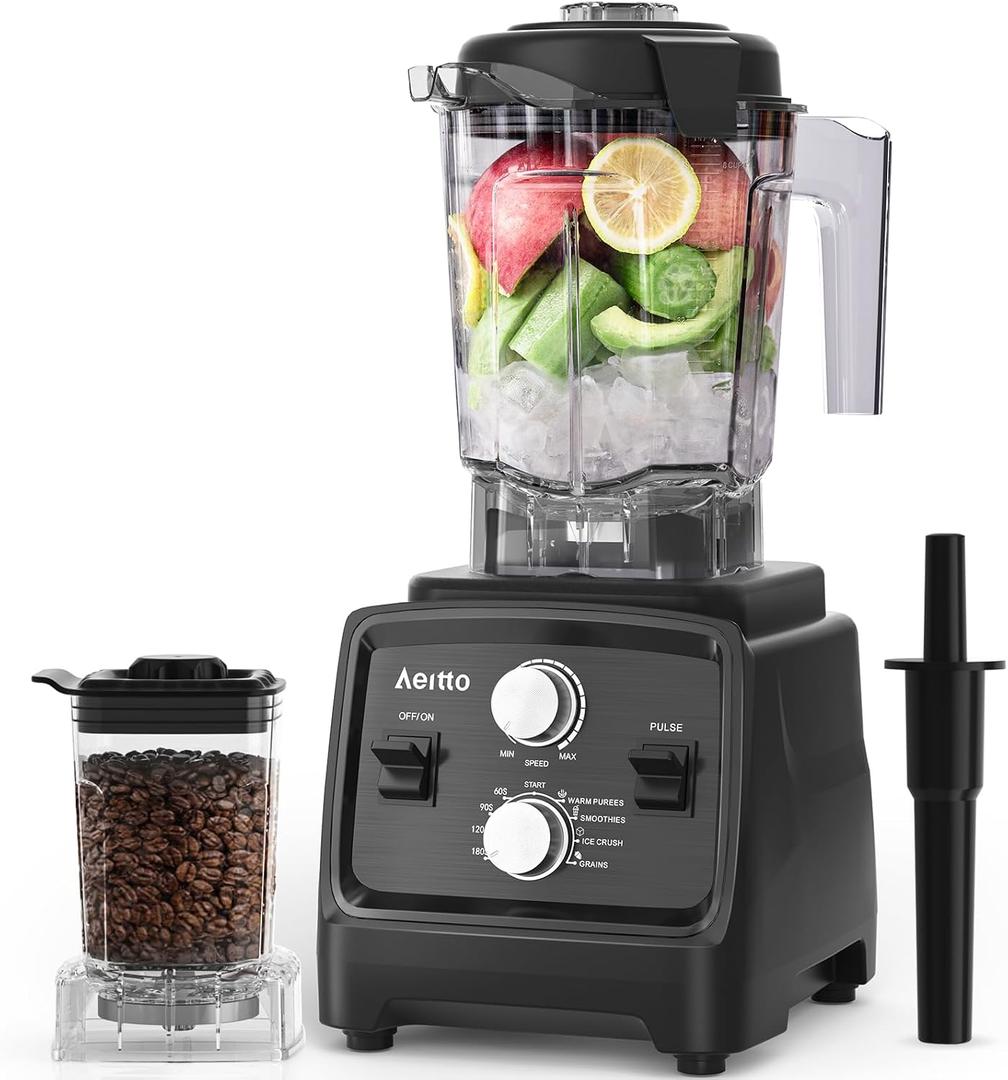 Aeitto Blenders for Kitchen with 1800W Motor, 68Oz. Large Capacity, 2-in-1 Blender & Grinder Combo, BPA-Free Countertop Professional Blender for Smoothies, Ice Crush, Frozen Drinks, Black