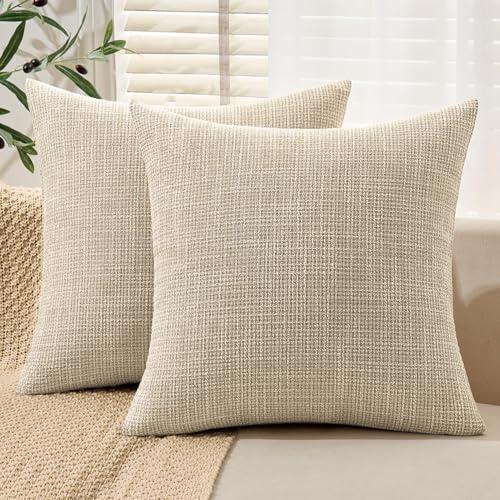 MIULEE Burlap Linen Throw Pillow Covers 18x18 Inch Set of 2 Beige Farmhouse Decorative Pillows Modern Pillowcases Soft Accent Cushion Covers for Outdoor Couch Sofa Bedroom Livingroom Home Decor