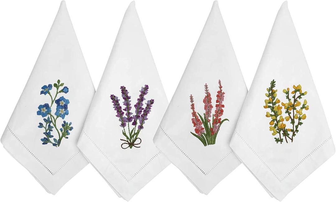 HCRAFT Embroidered Cotton Table Napkin, Cloth Napkins Set of 4 18"x18" Mixed Color Hyacinth Bulbs Napkin Square Fabric, Dining Room, Napkins Cloth Machine Washable, Cotton Cloth Napkins, Great Present