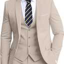 Men's Slim Fit 3-Piece Suit Set, Formal Wedding Tuxedo in Black, Navy Blue (Light Champagne) XS