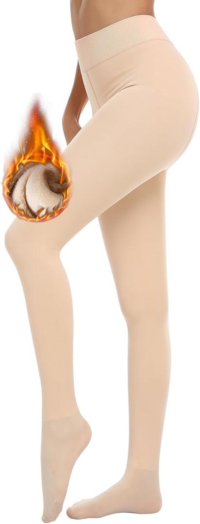 RISSCAN Fleece Lined Tights for Women Warm Control Top Pantyhose High Waist Thermal leggings Stirrup Footed Tights (L)