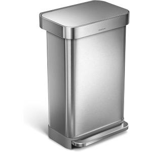 simplehuman 45 Liter / 12 Gallon Rectangular Hands-Free Kitchen Step Trash Can with Soft-Close Lid, Brushed Stainless Steel
