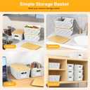 Plastic Storage Baskets with Bamboo Lids and Labels, Stackable Storage Containers, Storage Bins for Organizing Shelves Drawers Desktop Closets Office, 6 Packs-White