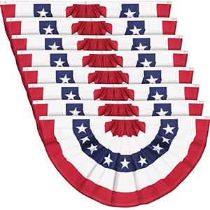 Tegeme 2 x 4 Feet American Flag Patriotic Bunting Outdoor 250th Anniversary Pleated Fan Flag 4th of July Decoration Half Fan Bunting Flags with Canvas Header Metal Grommets for Yard Decor (8 Pcs)