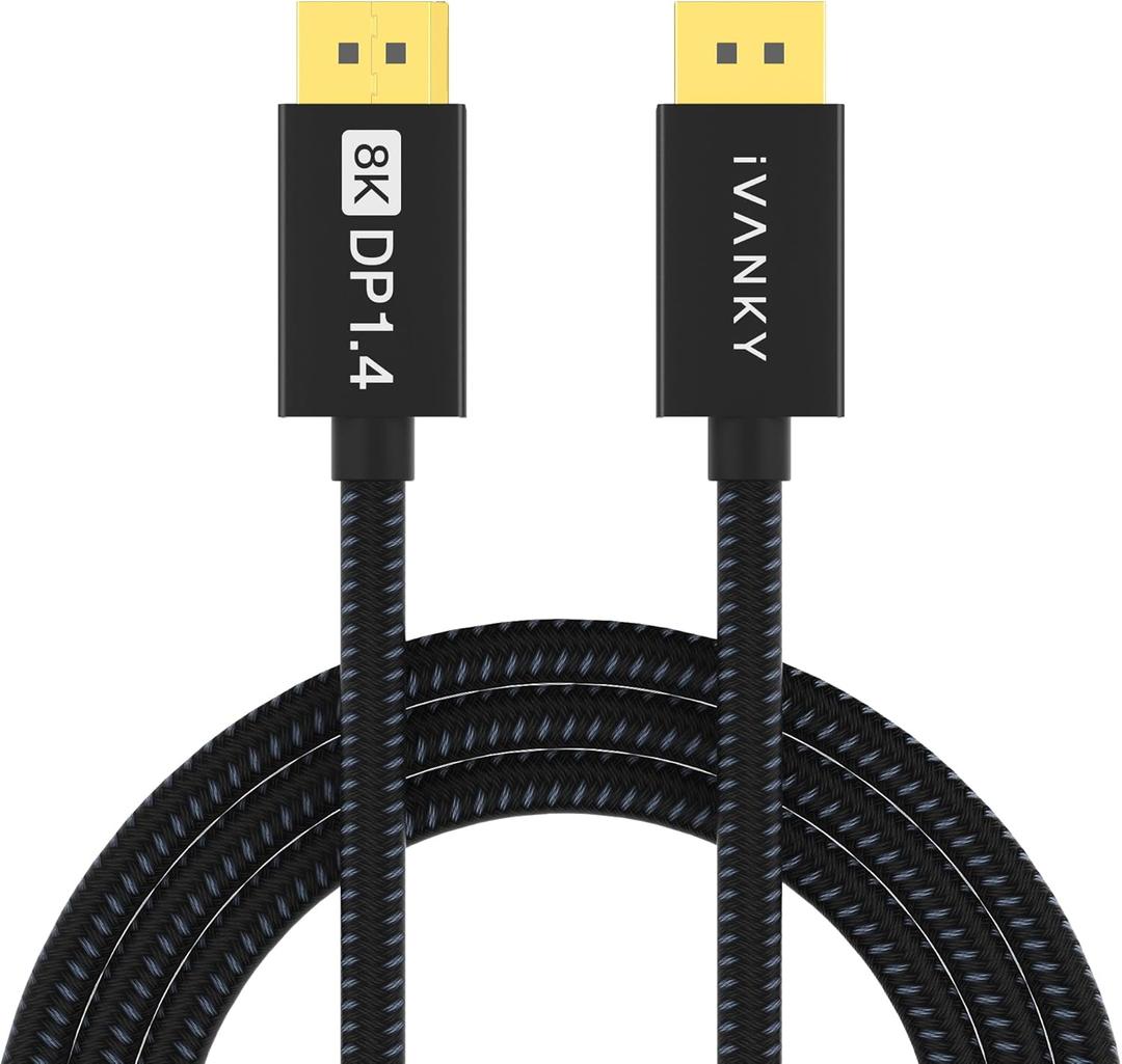 IVANKY DisplayPort Cable 10ft 1.4, 8K DP to DP Cable[8K@60Hz, 4K@144Hz, 1080P@240Hz], Support HBR3, 32.4Gbps, HDCP 2.2, HDR, 8K Display Port Cord Compatible for Gaming Monitor, TV, PC, Laptop - 10ft