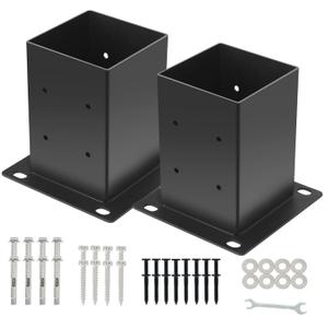 4x4 Post Base 2Pcs(Inner Size 3.55"x 3.55")Concrete Post Brackets Anchors 13 Gauge Thick Solid Steel Heavy Duty Stainless Steel Screws Black Powder Coated for Pergola,Decking,Railing,Mailbox