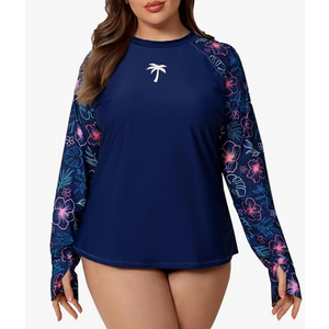 Halcurt Women's Plus Size Long Sleeve Rash Guard Swim Shirt with Thumb Holes UPF50+ Sun Protection Swimsuit Top, 4XL