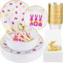 Hioasis 175pcs Easter Plastic Plates, Bunny Plastic Disposable Dinnerware Set Include 25 Dinner Plates, 25 Dessert Plates, 25 Forks, 25 Knives, 25 Spoons, 25 Napkins25 Cups Perfect for Easter Party (Purple)