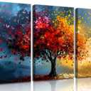 Qenundme 3pcs Tree of life Canvas Wall Art for Living Room Wall Decor Artwork Large Abstract Colorful Blooming Tree Pictures Paintings Modern Tree Poster Prints Bedroom Office Home Decor 12X16in (16L" x 12W")