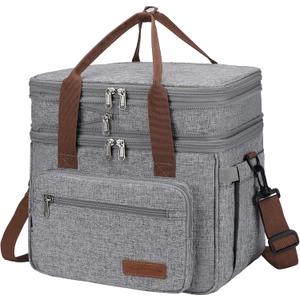 Maelstrom 23L Insulated Lunch Box For Men Women,Expandable Double Deck Lunch Cooler Bag,Lightweight Leakproof Tote Bag With Side Tissue Pocket,Gray (B. 23L Gray)
