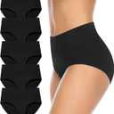 Annenmy Womens Cotton Underwear High Waisted Full Briefs Soft Stretch Breathable Ladies Panties (3X-Large, Black, 5-pack)