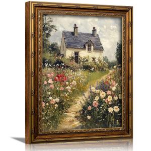 3D Textured Canvas Wall Art Vintage Carved Gold Frame Vintage Country Farmhouse Wildflower Nature Floral Relief Poster Print Artwork for Bedroom, Bathroom, Living Room Office Home Decor 24"L x 16"W