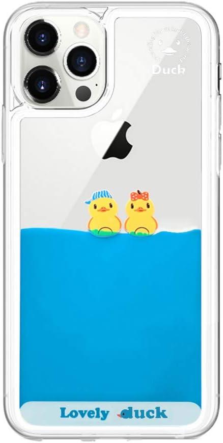 LUVI Compatible with iPhone 12 Pro Max Case Liquid Moving Quicksand Funny Cute Cartoon Lovely Duck Flowing Floating Waterfall Protective Cover Soft Silicone Rubber Protection for Women Girls 6.7 inch Pack of 2