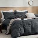 JELLYMONI 100% Natural Cotton 3pcs Plaid Duvet Cover Sets, Black with White Grid Geometric Pattern Printed Comforter Cover, with Zipper Closure & Corner Ties(Full Size) (Full(80"90"), 1103)