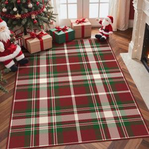 Christmas 5x7 Area Rugs for Living Room Bedroom,Xmas Checkered Buffalo Plaid Rug,Machine Washable Low Pile Non Slip Soft Indoor Floor Carpet,Holiday Decorative Rug for Dining Room,Ivy-Red Tartan
