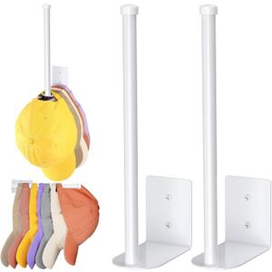 2 Pack White Hat Racks for Baseball Caps, Stainless Steel Hat Organizer for Baseball Cap, Hat Holder Storage Organizer, Hat Hanger Strong Adhesive/Wall Drilled for Door, Bedroom, Closet(8.26 in)