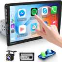 Single Din Car Stereo with Carplay & Android Auto, 9 inch Touchscreen Car Radio with Bluetooth FM Radio Mirror Link for iOS/Android USB/Type-C Input SWC Backup Camera Remote Control