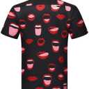 Men's Redlip Print Short Sleeve Hawaiian Shirts Casual Tropical Funny Button Down Shirt (M)