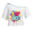 MNLYBABY 80s Outfit for Women Retro 80's Off The Shoulder Crop Tops Vintage 80s 90s Party Disco Shirt White, XL