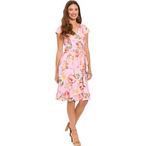 London Times Women's Women's Short Sleeve V-Neck Wrap Dress - Knee Length Fit & Flare Wedding Guest Dresses 4