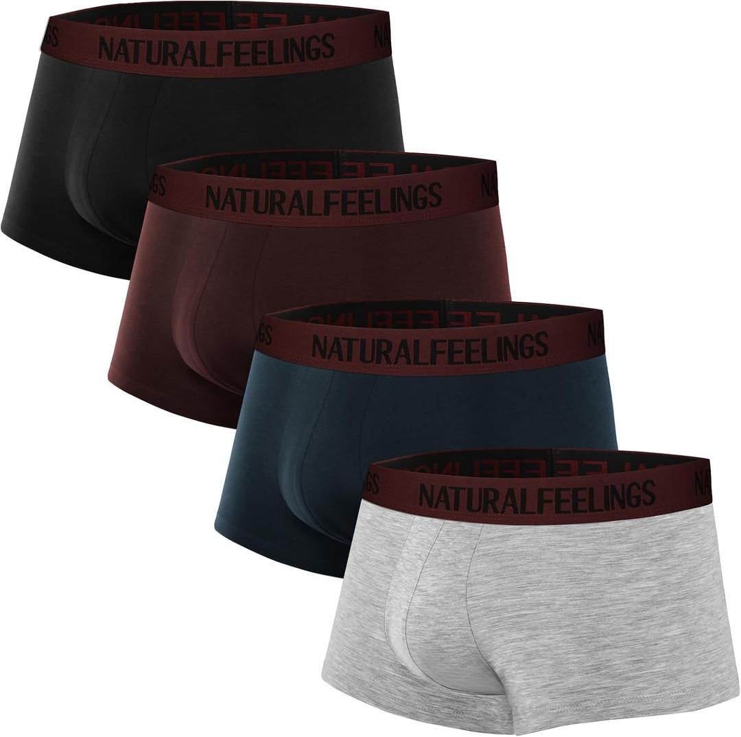 Natural Feelings Mens Underwear Boxer Briefs Pouch Trunks Underwear for Men 1.5" No Fly Boxer Trunks 4-Pack (XX-Large)