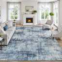 Lofus 9x12 Area Rug for Living Room, Blue Abstract Large Rugs with Non-Slip Backing, Neutral Modern Washable Carpet for Bedroom Dining Room Home Office Nursery Indoor