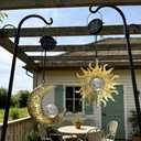 Solar Hanging Sun & Moon Lights Set for Outside,2 Pack Metal Lanterns Pierced Carving Soothing Lamp, Large Decorations for Yard Garden Patio Proch Tree Wall, Christmas Gifts for Women Mom