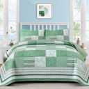 Drucon Green Patchwork King Quilt Bedding Set, Summer Plaid King Bedspreads, 3 Pieces Lightweight Soft Coverlet with 2 Pillow Shams for All Season 104x90 Inch