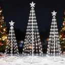JOYIN 3 Pack LED Christmas Cone Tree Lights, 4FT 5FT 6FT Outdoor Lighted Tree with 8 Lighting Modes & Star Topper, Christmas Decorations for Yard Porch Patio Garden Holiday Decor, Cool White