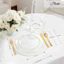Hioasis 175pcs Clear Gold Plastic Plates - Clear Plastic Dinnerware Set Includes 25 Dinner Plate, 25 Dessert Plate, 25 Cups, 25 Napkins Perfect for Wedding & Party & Mothers Day