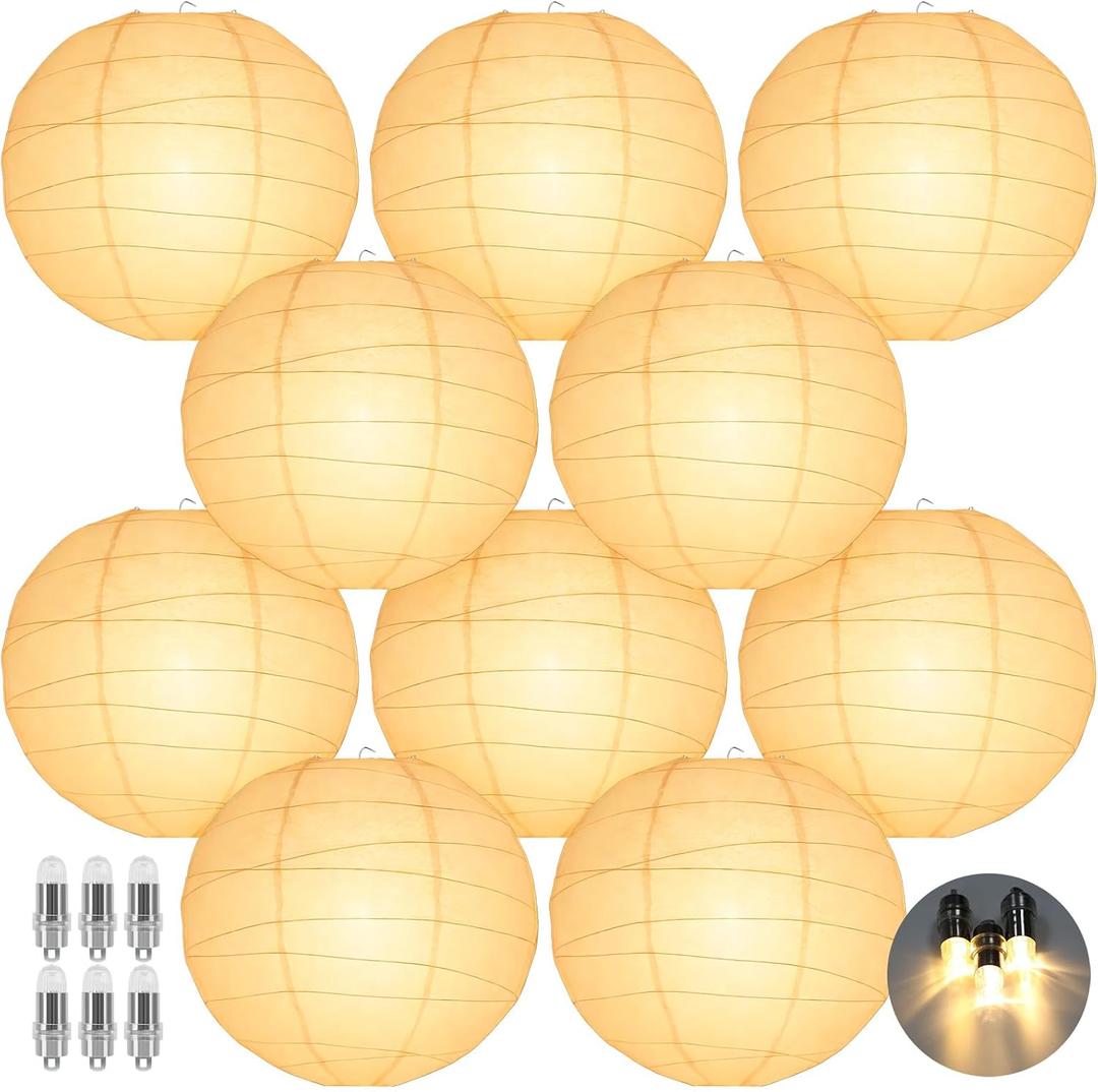 LIHAO 10 White Paper Lanterns with Lights, Chinese Lanterns Decorative for Party Decorations Wedding Anniversary Birthday Indoor Outdoor Home