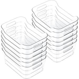 CiWiVOKi 12 Pack Clear Plastic Storage Bins, Acrylic Organizer and Containers with Handle for Pantry, Cabinet, Closet, Refrigerator, Freezer, Bathroom, Kitchen Under Sink Storage