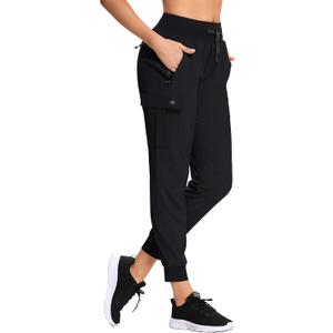 Womens Hiking Pants Lightweight Joggers High Waist Quick Dry Travel Zipper Pockets Athletic UPF 50+,3X-Large, 1_ Black