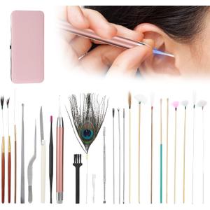 Ear Wax Removal Tool, 23psc Spiral Ear Pick Sets Double Ended Ear Scoop Spoon Ear Care Supplies for Woman Man Earwax Removal Ear Cleaning Tools Set(23 Pieces of Cherry Powder Ear Picking Set)