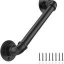 2FT Industrial Stair Railing Wall Mount Staircase Handrail 1.3 Pipe Hand Rail for Steps Grab Bar Foot Rail Vintage Pipe Railing Black Deck Handrail for Outdoor Indoor Stairs Porch