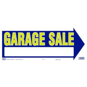 HY-KO Products 22451 Garage Sale Arrow Plastic Sign, 9" x 18", Neon Yellow/Blue