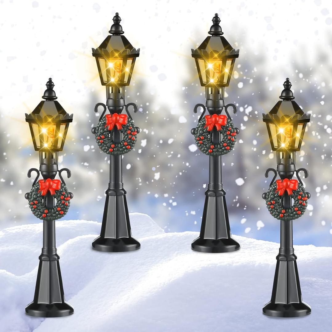 Christmas Lamp Post Village Accessories Village Fairy Lamp Train Lantern Miniature Street Decorative Streetlights for Dollhouse Pathway(Classic Style,3 Pieces)