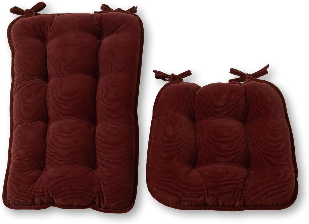 Greendale Home Fashions Large Reversible Corduroy 2-Piece Rocking Chair Cushion Set, Sangria 2 Count