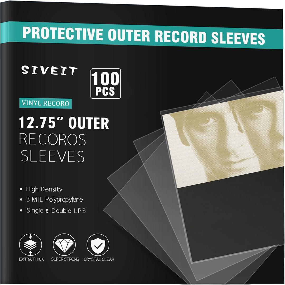 Record Sleeves - Clear Plastic Protective Vinyl Outer Sleeves, 3 Mil No-Acid, 12.75" x 12.5" for 12" Single & Double LP Album Covers (100 Pack)