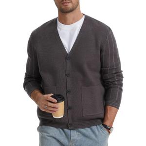 Men's Cardigan Sweater Button Front V-Neck Long Sleeve Knit Sweaters (3XL, Gray)